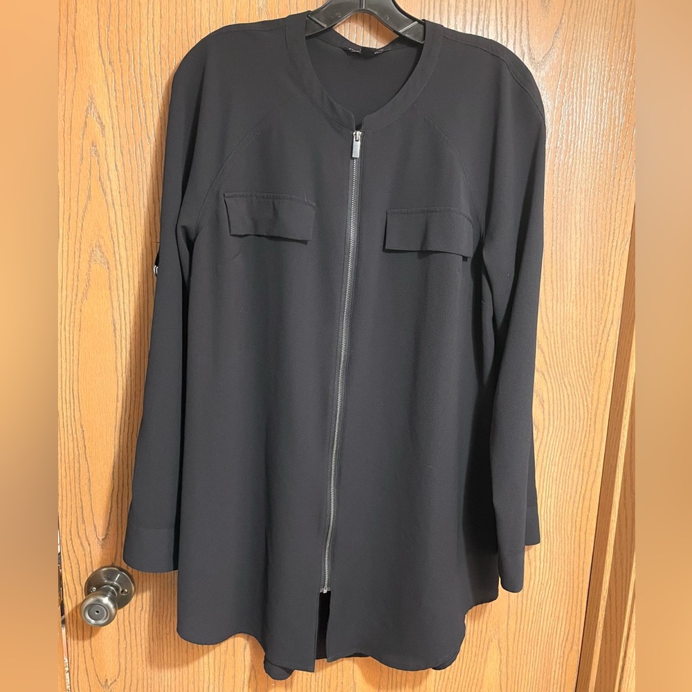 Rock & Republic Black Textured Tunic Zip Jacket